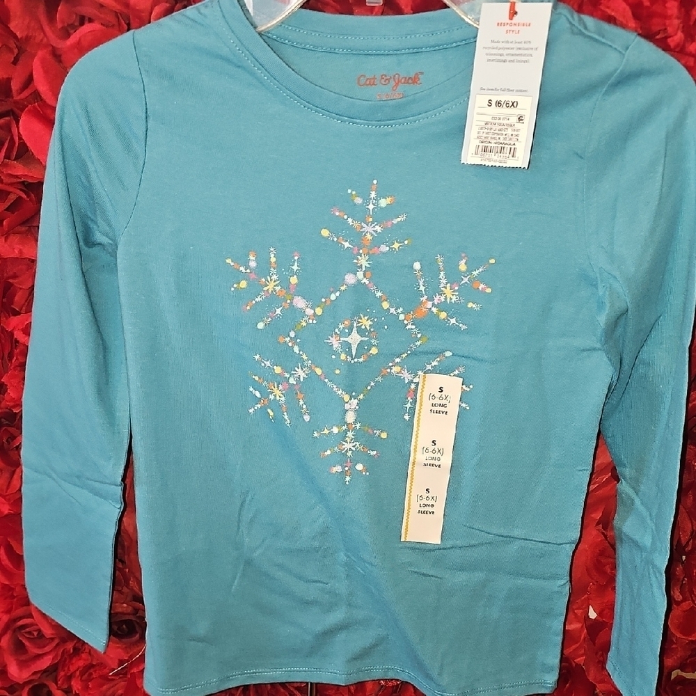 Cat & Jack Blue Long Sleeve Tee with Metallic Design